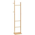 Cabide de Pé de Bambu com 2 Ganchos e 3 Barras Suspensas para Entrada Corredor Dormitório 36x24x168cm Madeira