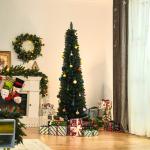 Árvore de Natal Artificial Altura 180cm com 380 Ramos de Folhas de PVC Ignífugos Base Dobrável e Suporte Metálico Ø56x180cm Verde