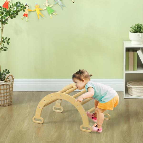 Arco de Aprendizagem para Crianças 2 em 1 Arco de Escalar para Crianças de 18 - 48 Meses Baloiço Bebés 68x42x36 cm Madeira