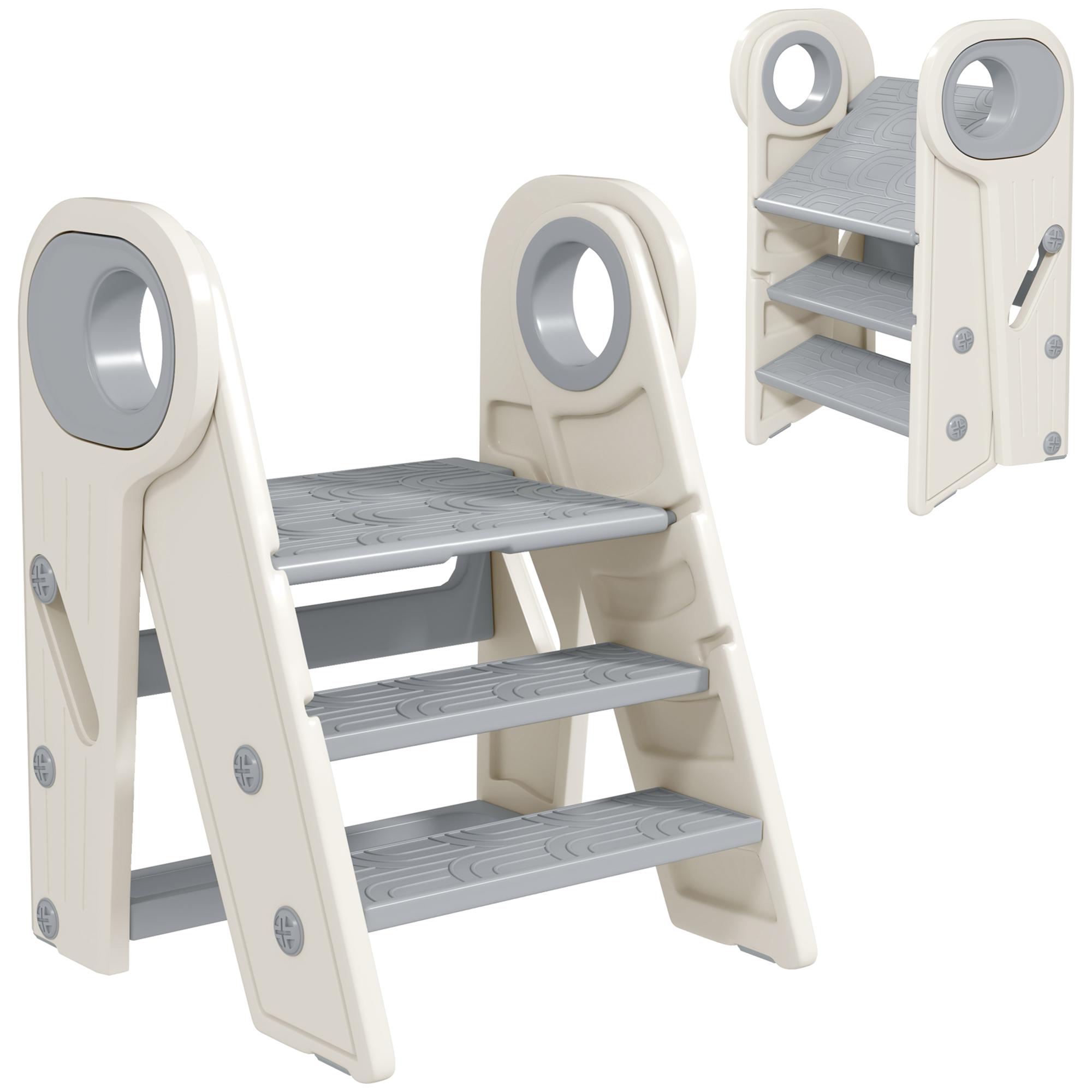 Banco para Crianças Dobrável Torre de Aprendizagem Escada para Crianças Antiderrapante 46,5x47x61,5 cm Cinza e Branco