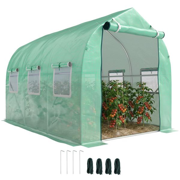 Estufa tipo Túnel 3x2x2 m Estufa de Exterior com 6 Janelas de Malha e Porta Estufa de Cultivos para Pátio Jardim Verde