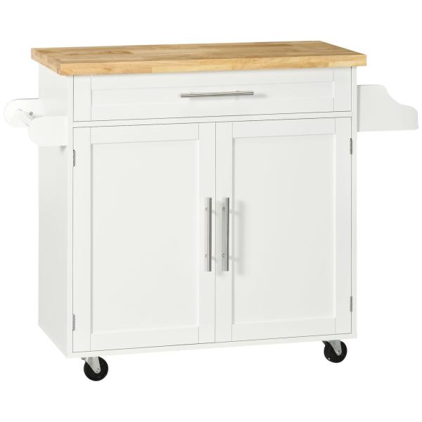 Carrinho de Cozinha com Prateleira Interior Ajustável Gaveta Barra e Suporte para Temperos 109x40x89 cm Branco