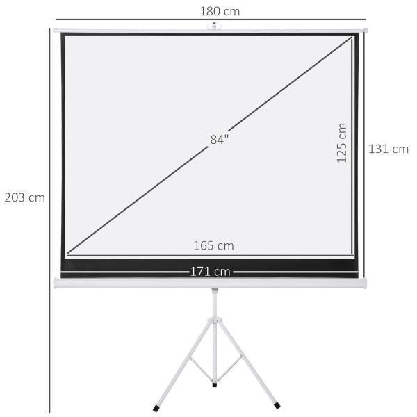 Tela de Projeção Dobrável 84 Polegadas Formato 4:3 com Altura Ajustável para Cinema em Casa Apresentações 180x203 cm Branco