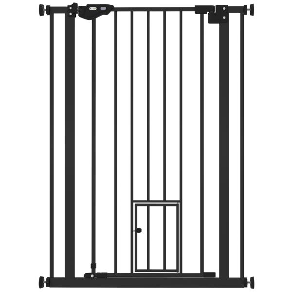Barreira de Segurança Ajustável com Porta Pequena, Fecho Automático e Sistema de Bloqueio Duplo 74 - 80 x 104,1 cm Preta