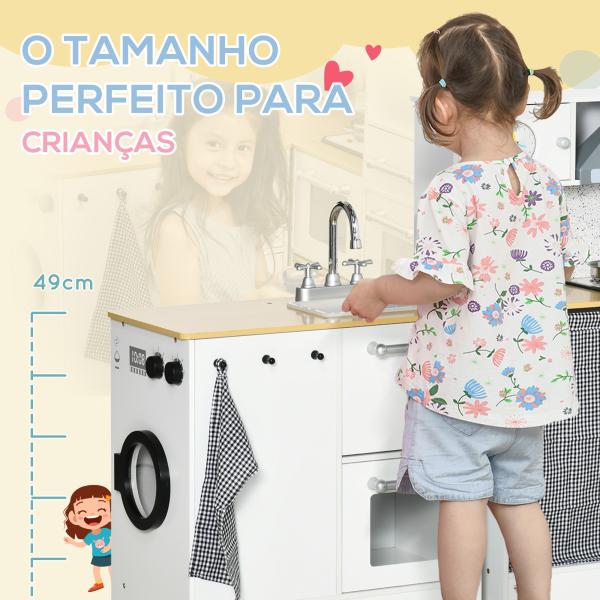 Cozinha Infantil de Madeira Cozinha para Crianças acima de 3 Anos com Luz Sons Máquina de Café Frigorífico Lavatório Branca