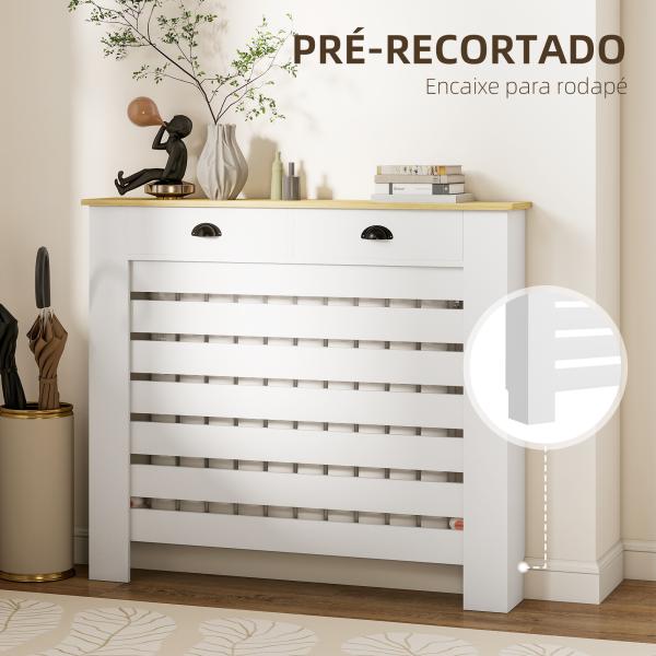 Cobertura para Radiador com Gavetas Cobertura para Radiador de MDF para Sala de Estar Dormitório Corredor 111x19x95,5 cm Branco