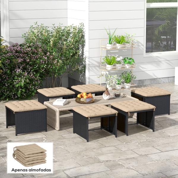 Conjunto de 6 Almofadas para Cadeiras de Jantar 40x40 cm 6 Peças Almofadas para Cadeiras de Jardim Acolchoadas com Fitas Caqui