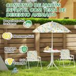 Conjunto Infantil de Mesa e Cadeiras de Jardim 4 Peças Cadeiras Dobráveis Chapéu de Sol Ajustável Design de Elefantes Branco