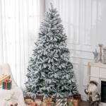 Árvore de Natal Artificial Nevado 210cm com 1021 Ramos e Suporte de Metal Árvore Natalina Nevado para Interior Verde