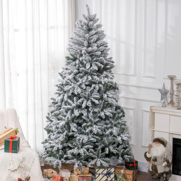 Árvore de Natal Artificial Nevado 210cm com 1021 Ramos e Suporte de Metal Árvore Natalina Nevado para Interior Verde