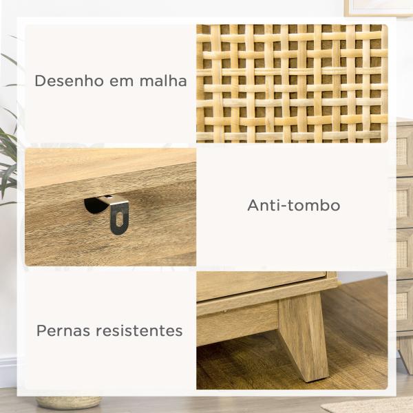 Cómoda com 4 Gavetas Cómoda de Madeira com Gavetas de Vime e Pés Elevados 80x35x95cm Madeira