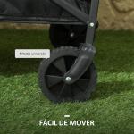 Carrinho de Transporte com Rodas Carrinho de Jardim Dobrável com Pega Telescópica Ajustável 2 Bolsas de Arrumação 64x42x27 cm Preto