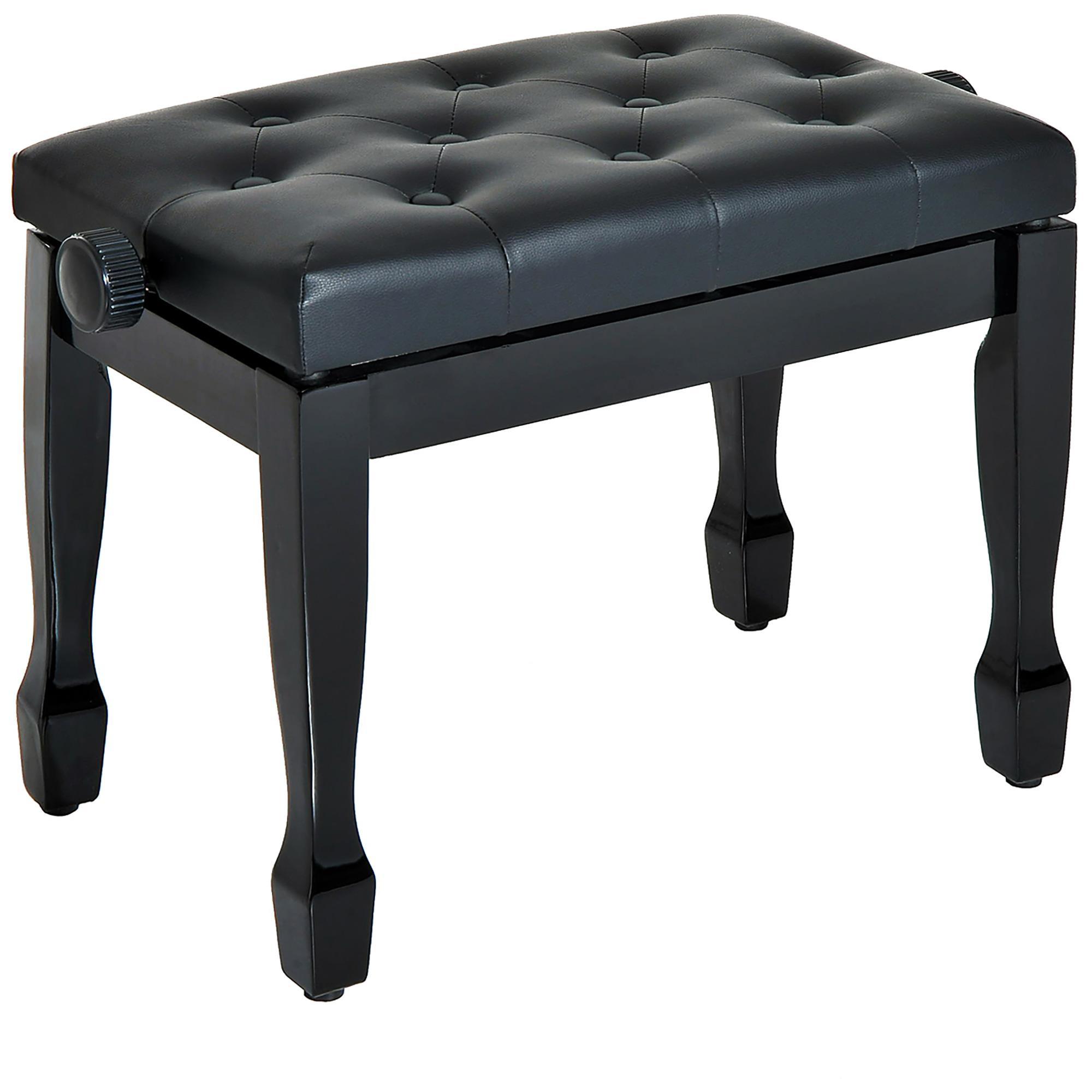 Banco de Piano Altura Ajustável Assento de Couro Sintético Pernas em Madeira 64x35x55 cm Preto