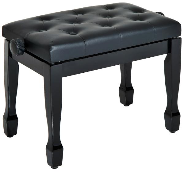 Banco de Piano Altura Ajustável Assento de Couro Sintético Pernas em Madeira 64x35x55 cm Preto