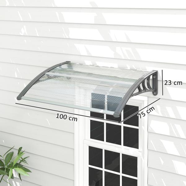 Marquise para Portas e Janelas 100x75 cm Toldo de Proteção contra Sol e Chuva com Cobertura de Policarbonato e Barra de Alumínio Transparente