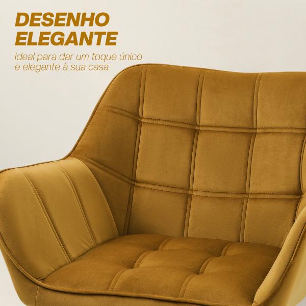 Poltrona Moderna de Sala Estofada em Veludo com Pés de Madeira para Sala de Estar Amarelo