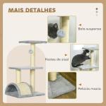 Arranhador para Gatos Médio de 3 Níveis com Postes de Sisal Placa para Arranhar e Bola Suspensa 40x35x72 cm Cinza