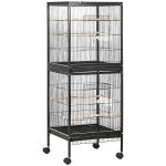 Gaiola para Pássaros com Rodas de 2 Níveis com Bandejas Removíveis Portas Comedouros Poleiros 51,5x50x140 cm Preto