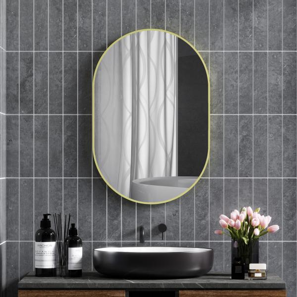 Espelho Casa de Banho 60x90 cm Espelho Decorativo de Parede com Estrutura de Alumínio Horizontal ou Vertical Dourado