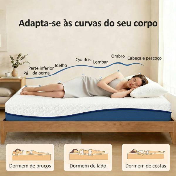 Colchão 190x90 cm Espessura 20 cm Colchão Viscoelástico com Chá Verde Firmeza Média Cama Refrescante com Espuma de Gel