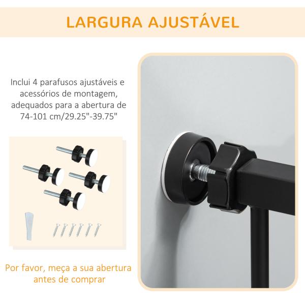 Barreira de Segurança para Cães com Porta Pequena Fechamento Automático e Sistema Duplo de Bloqueio 74 - 101x104,1 cm Preto