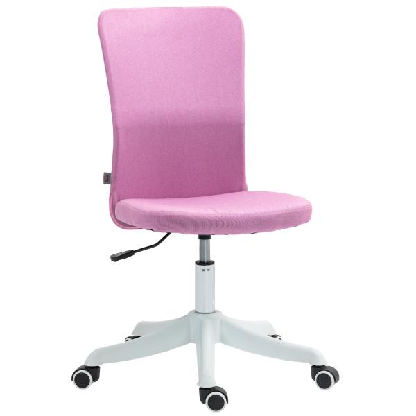 Cadeira de Escritório sem Apoio para os Braços Estofada em Linho Sintético com Altura Ajustável 53x43x85 - 93 cm Rosa