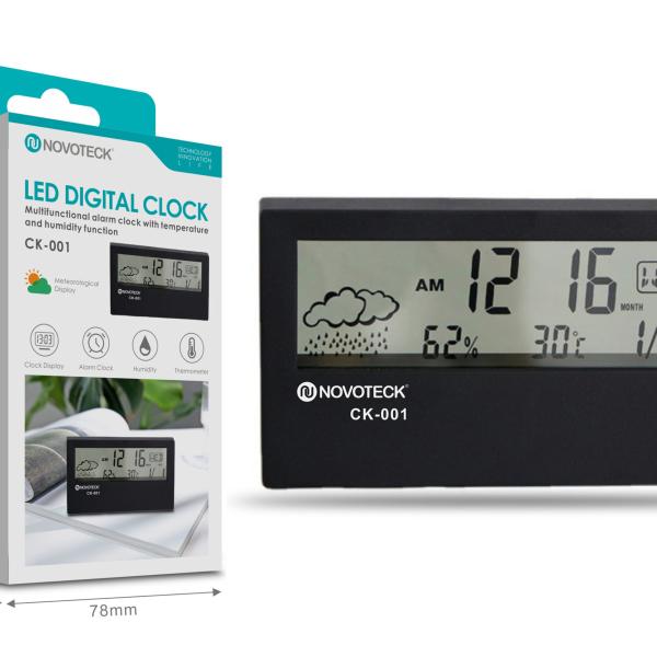 Relógio Digital LED Multifuncional NOVOTECK CK - 001 Alarme e Funções de Temperatura e Umidade Negro