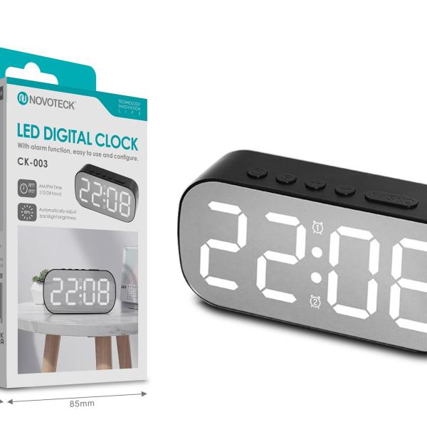 Relógio Digital LED NOVOTECK CK-003 com Alarme e Brilho Ajustável - Design Moderno e Interface de Fácil Utilização