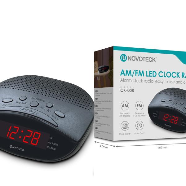 Rádio Relógio LED AM/FM NOVOTECK CK-008 com Alarme Duplo e Display Fácil de Ler - Prático e Compacto