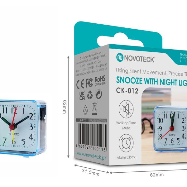 Despertador com Luz Noturna e Silêncio Operacional NOVOTECK CK-012 Azul