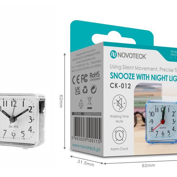 Despertador com Luz Noturna e Silêncio Operacional NOVOTECK CK-012 Branco