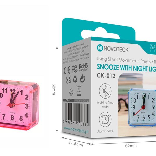 Despertador com Luz Noturna e Silêncio Operacional NOVOTECK CK-012 Rosa