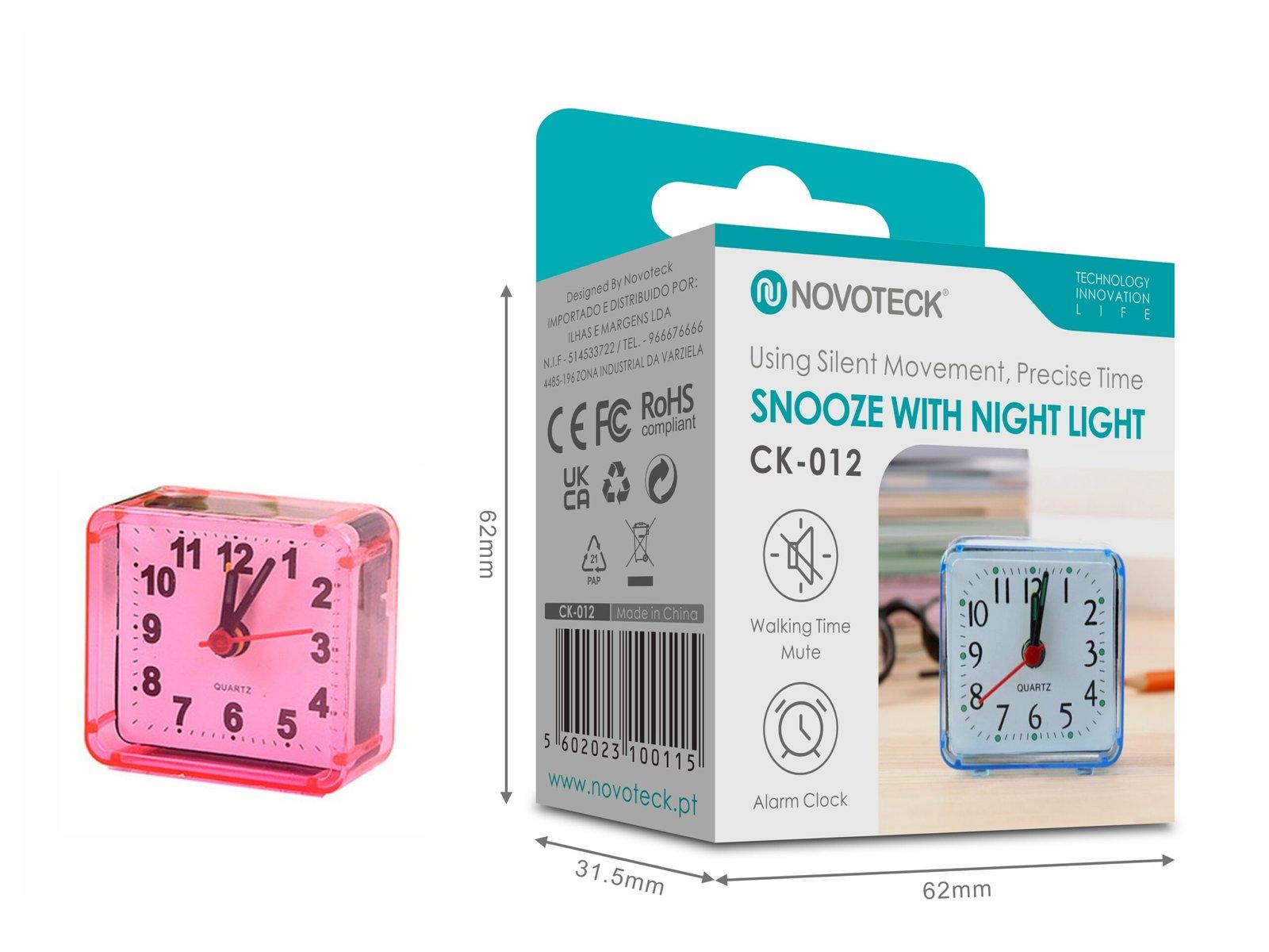 Despertador com Luz Noturna e Silêncio Operacional NOVOTECK CK-012 Rosa