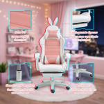Cadeira Gaming Giratória de Couro PU com Altura Ajustável Inclinável 135° Apoio para a Cabeça 65x63x136 - 142 cm Rosa e Preto