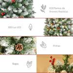 Árvore de Natal Nevada Artificial 180cm com 300 Luzes LED Branco Quente 618 Ramos Ignífugos de PVC Decorações Incluidadas e Base Dobrável Ø65x180cm Verde
