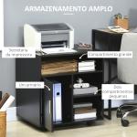 Armário de Escritório para Impressora Multifuncional com Prateleiras e Amplo Espaço de Armazenamento 60x50x65,5 cm Preto
