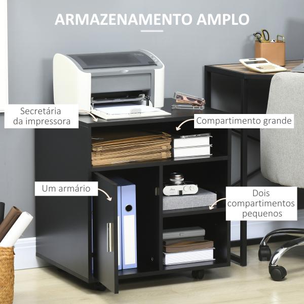 Armário de Escritório para Impressora Multifuncional com Prateleiras e Amplo Espaço de Armazenamento 60x50x65,5 cm Preto