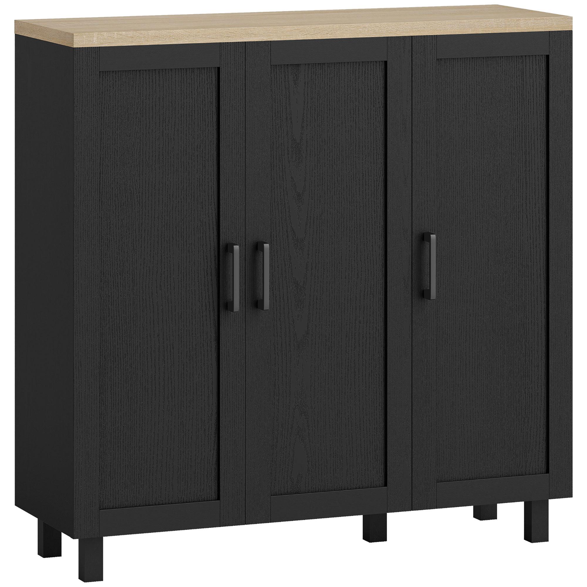 Aparador para Sala de Estar Móvel Buffet com 3 Portas e Prateleiras Ajustáveis 90x30x90 cm Preto e Madeira
