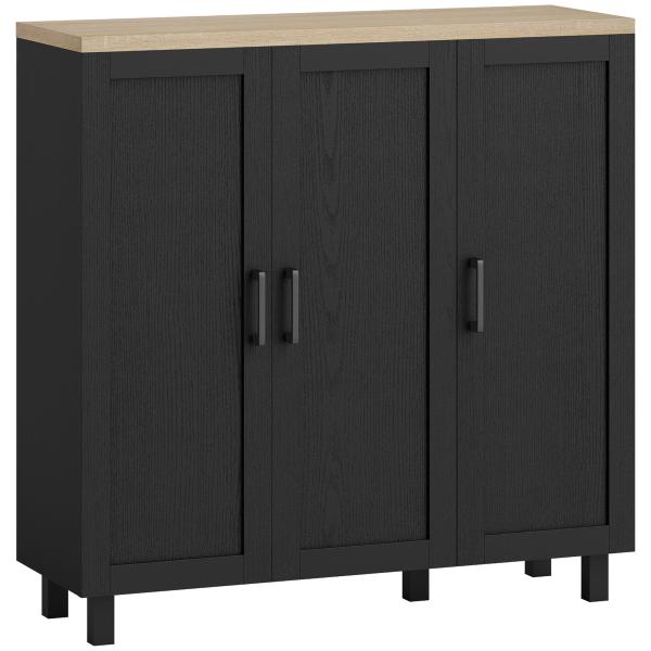 Aparador para Sala de Estar Móvel Buffet com 3 Portas e Prateleiras Ajustáveis 90x30x90 cm Preto e Madeira