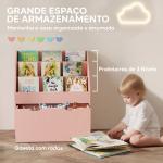 Estante para Livros Infantil de 4 Níveis com 3 Prateleiras e 1 Gaveta com Rodas 62,5x30x70 cm Rosa