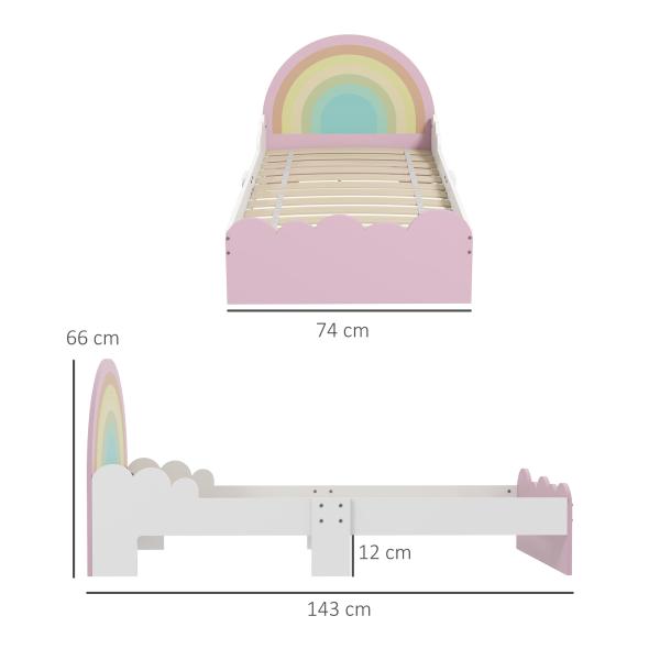 Cama para Crianças de 3 - 6 Anos 143x74x66 cm Cama Infantil de Madeira em Forma de Arco Íris Rosa