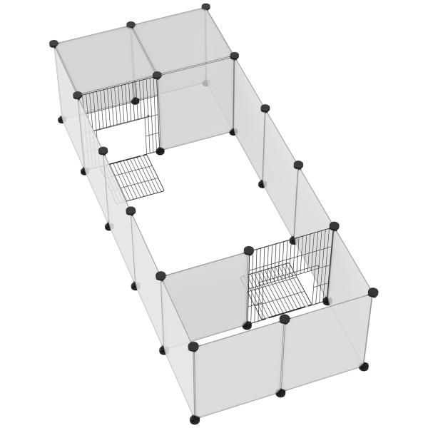Recinto para Animais de Estimação DIY com 20 Painéis Parque para Pequenos Animais Modular 175x70x45 cm Translúcido