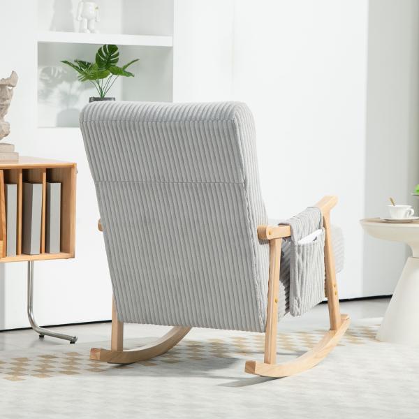 Poltrona Baloiço Moderna em Veludo Cotelê com Apoio para os Braços Almofada Lombar e Bolso Poltrona de Amamentação 65x90x98 cm Cinza