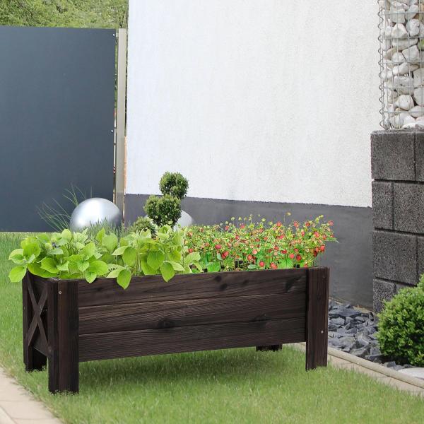 Horta Vertical Floreira de Madeira Retangular com Pés para Flores Plantas Cultivos 100x36,5x36cm Marrom