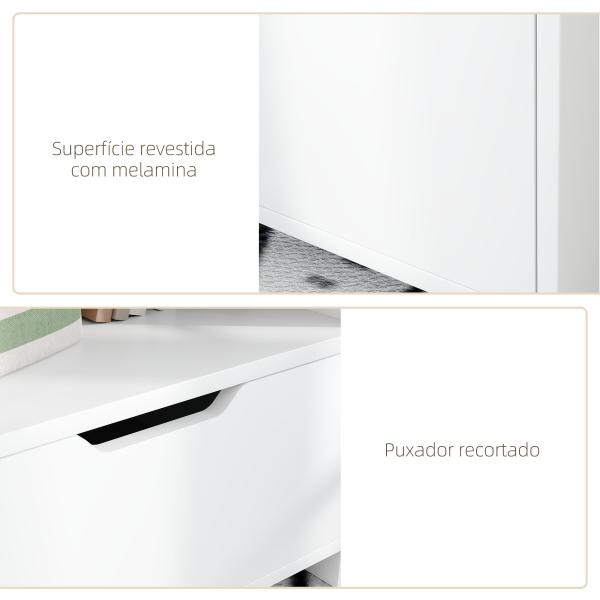 Mesa de Cabeceira de Madeira Moderna com Gaveta e Prateleiras de Armazenamento 45x35x73 cm Branco