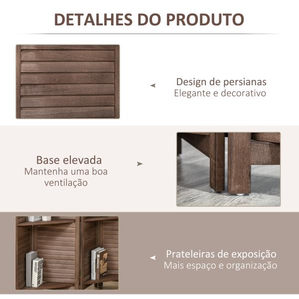 Biombo Dobrável de 4 Painéis de Madeira 162x170 cm Divisória de Ambiente com 3 Prateleiras Nogueira