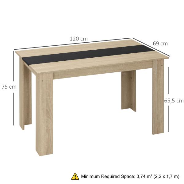 Mesa de Sala de Jantar para 4 - 6 Pessoas Estilo Moderno com Bancada de Melamina de Madeira Carga 50 kg 120x69x75 cm Madeira e Preto
