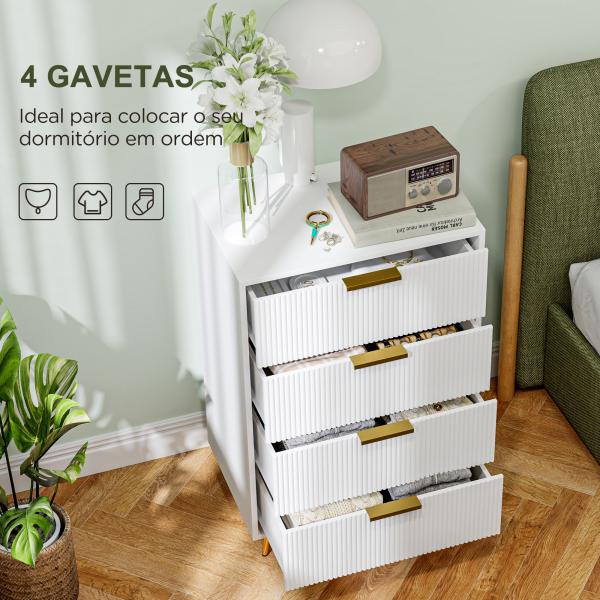 Cómoda com 4 Gavetas Cómoda de Dormitório Moderna com Desenho Ondulado Anti - Tombo 60x40x90 cm Branco