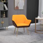 Poltrona de Sala de Estar Estofada em Couro Sintético e Veludo com Apoios para os Braços Pés Dourados 64x62x72,5 cm Amarelo