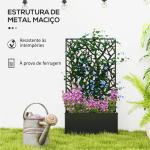 Floreira de Metal com Ecrã de Privacidade com Ramos Decorativos Floreira de Parede ou Independente 61x23x113 cm Preto